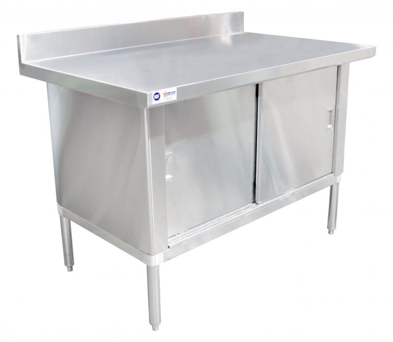 30� x 60� 430 Stainless Steel Knock-down Worktable with 4� Backsplash - Overhang Edge